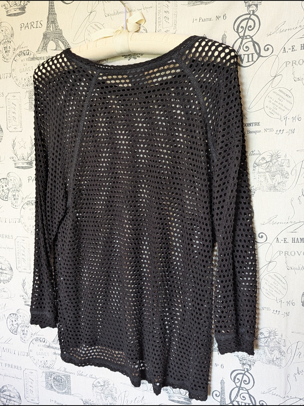 bobeau Black Open-Knit Scoop Neck Sweater Size Large
